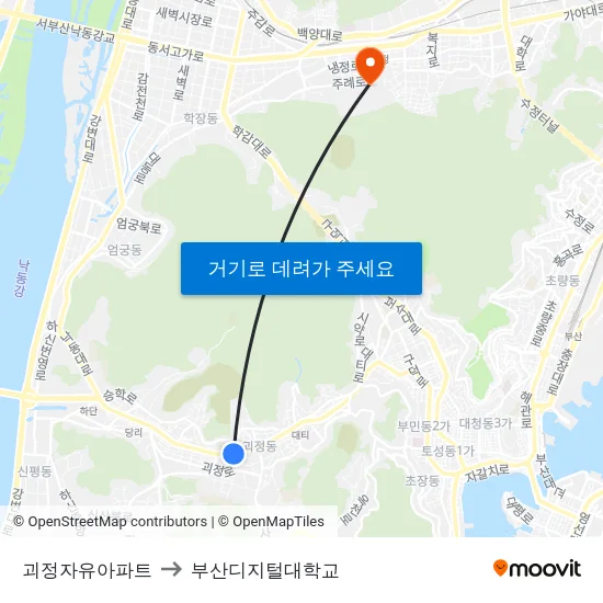 괴정자유아파트 to 부산디지털대학교 map