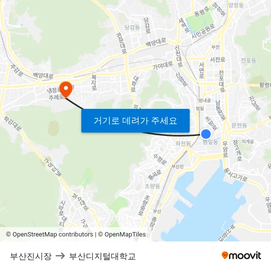 부산진시장 to 부산디지털대학교 map