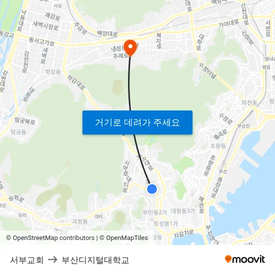 서부교회 to 부산디지털대학교 map