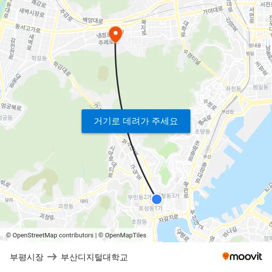 부평시장 to 부산디지털대학교 map