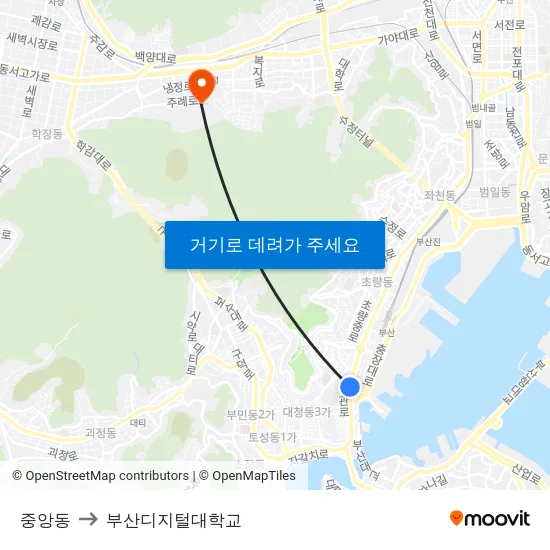 중앙동 to 부산디지털대학교 map