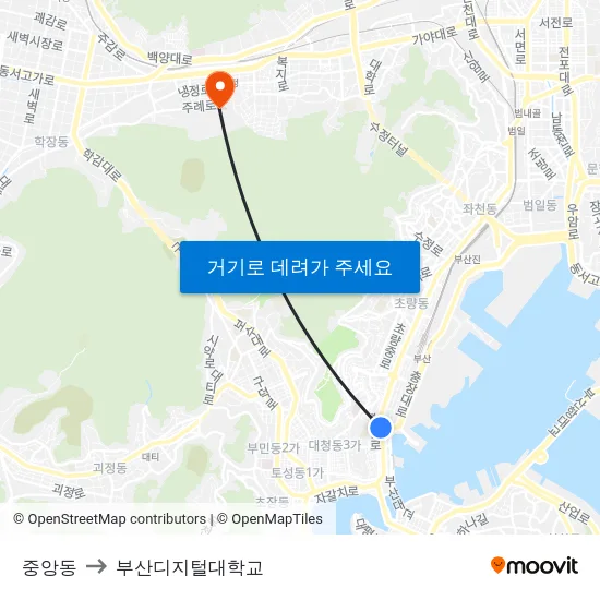 중앙동 to 부산디지털대학교 map
