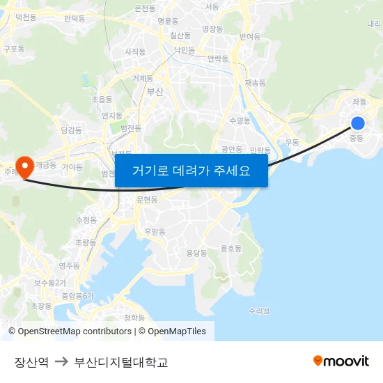 장산역 to 부산디지털대학교 map