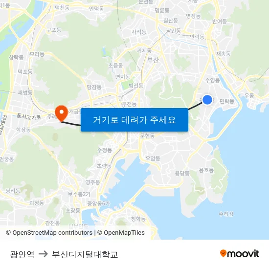 광안역 to 부산디지털대학교 map