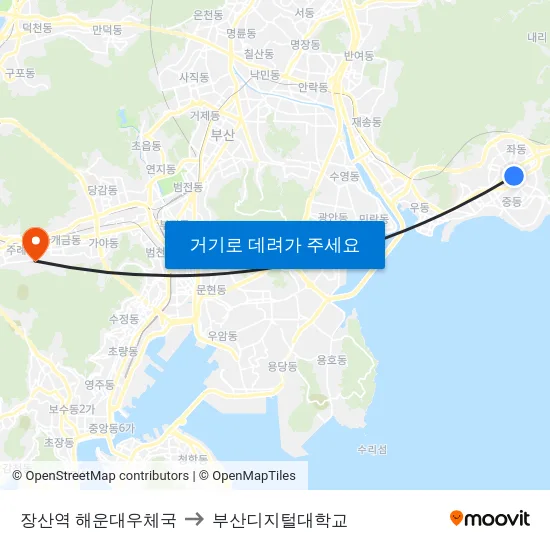 장산역 해운대우체국 to 부산디지털대학교 map