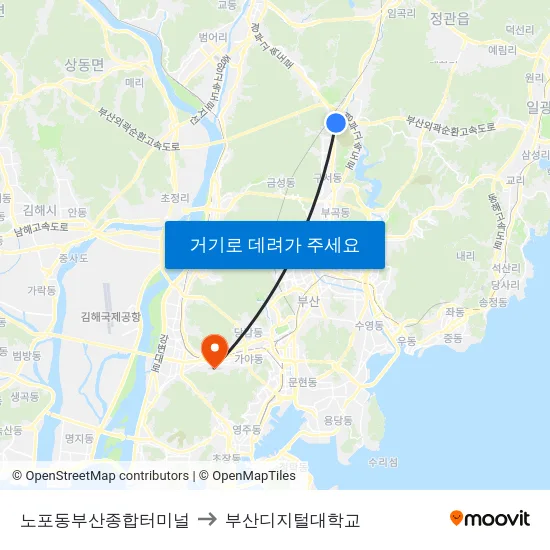 노포동부산종합터미널 to 부산디지털대학교 map
