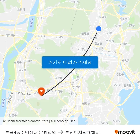 부곡4동주민센터 온천장역 to 부산디지털대학교 map
