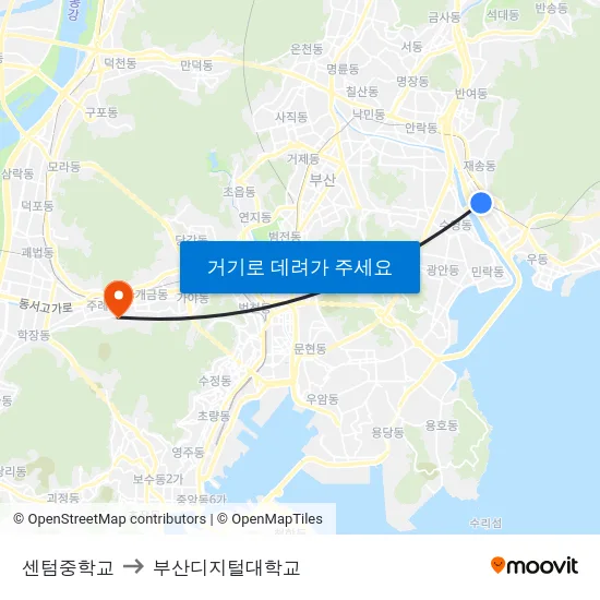 센텀중학교 to 부산디지털대학교 map