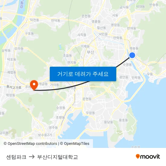 센텀파크 to 부산디지털대학교 map