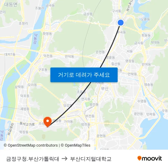 금정구청.부산가톨릭대 to 부산디지털대학교 map