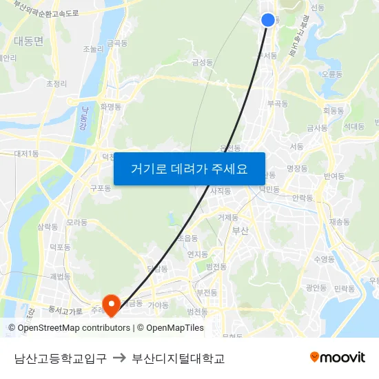 남산고등학교입구 to 부산디지털대학교 map