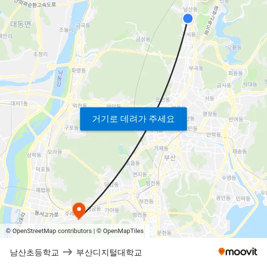 남산초등학교 to 부산디지털대학교 map