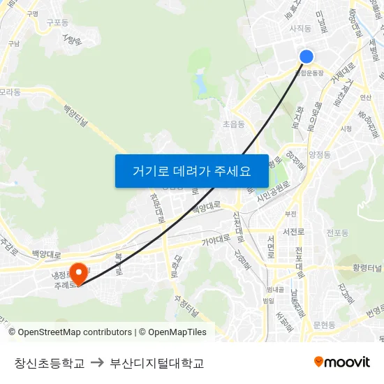 창신초등학교 to 부산디지털대학교 map