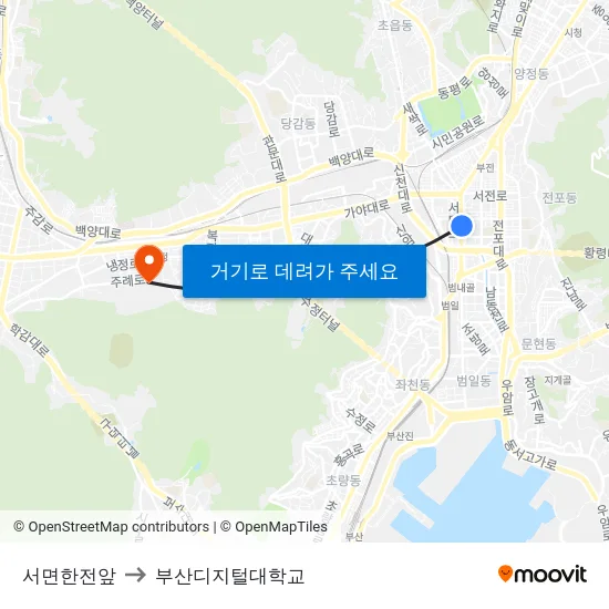 서면한전앞 to 부산디지털대학교 map