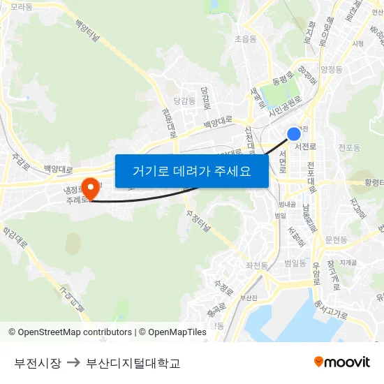 부전시장 to 부산디지털대학교 map