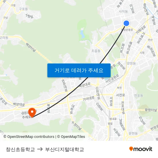 창신초등학교 to 부산디지털대학교 map