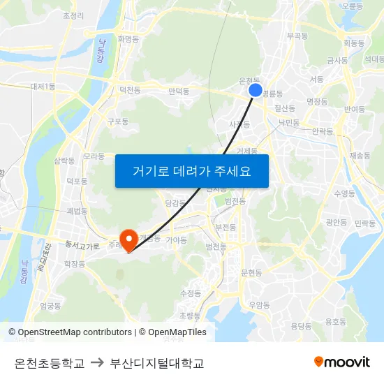 온천초등학교 to 부산디지털대학교 map