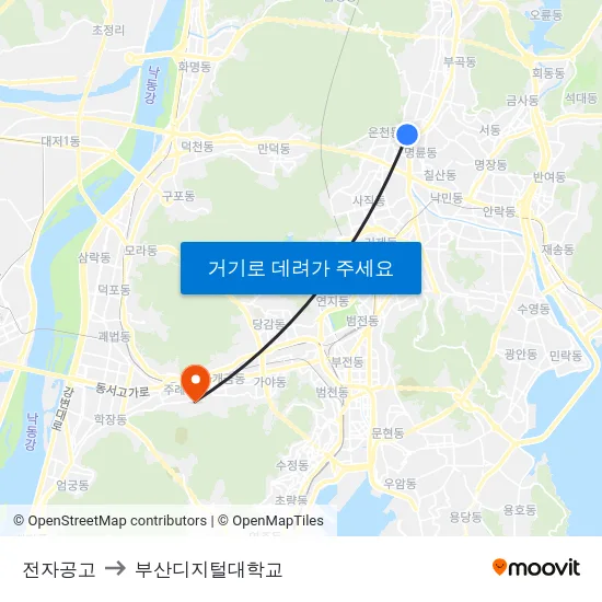 전자공고 to 부산디지털대학교 map