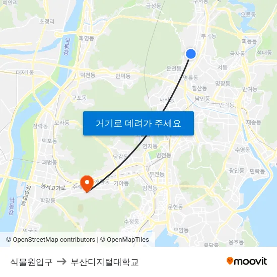 식물원입구 to 부산디지털대학교 map