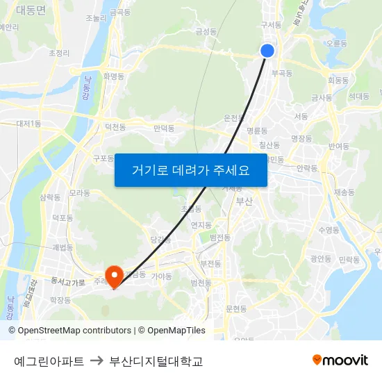 예그린아파트 to 부산디지털대학교 map