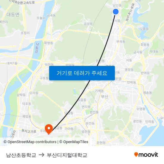 남산초등학교 to 부산디지털대학교 map