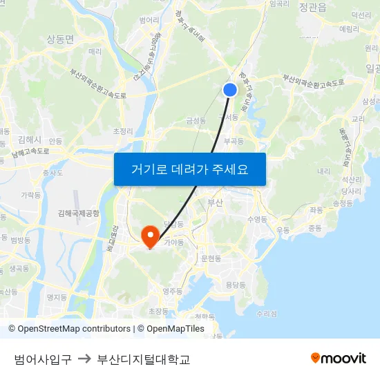 범어사입구 to 부산디지털대학교 map