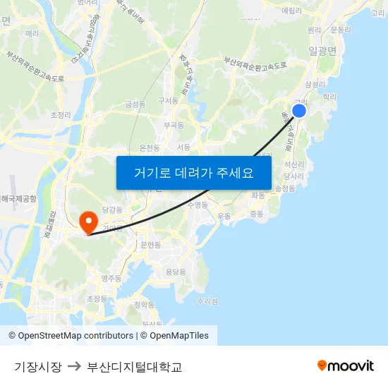 기장시장 to 부산디지털대학교 map
