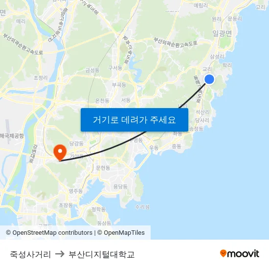 죽성사거리 to 부산디지털대학교 map