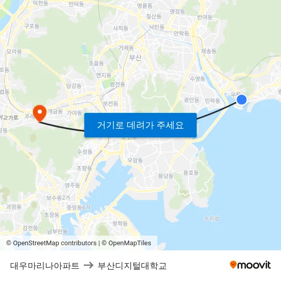 대우마리나아파트 to 부산디지털대학교 map
