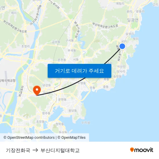 기장전화국 to 부산디지털대학교 map