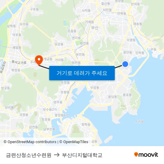 금련산청소년수련원 to 부산디지털대학교 map