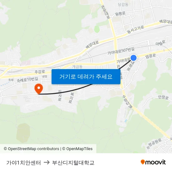 가야1치안센터 to 부산디지털대학교 map
