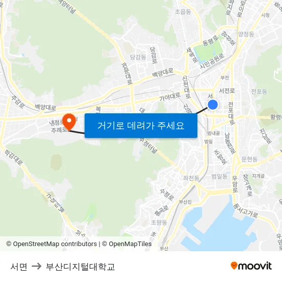 서면 to 부산디지털대학교 map