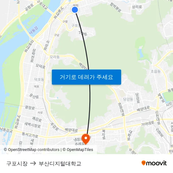 구포시장 to 부산디지털대학교 map