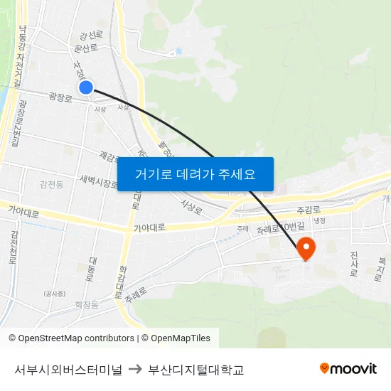 서부시외버스터미널 to 부산디지털대학교 map