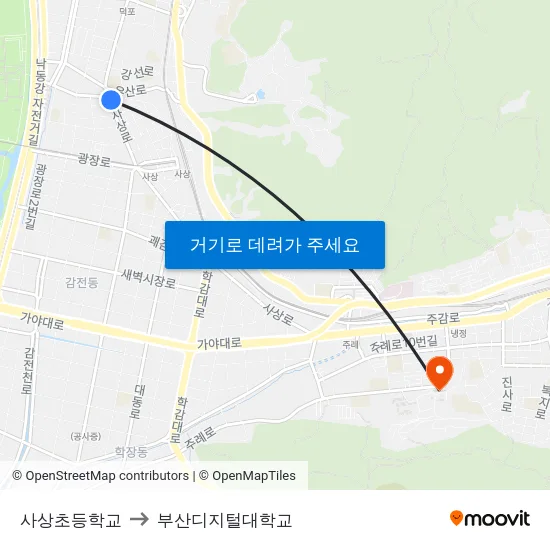 사상초등학교 to 부산디지털대학교 map