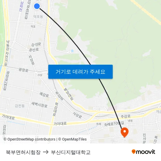 북부면허시험장 to 부산디지털대학교 map
