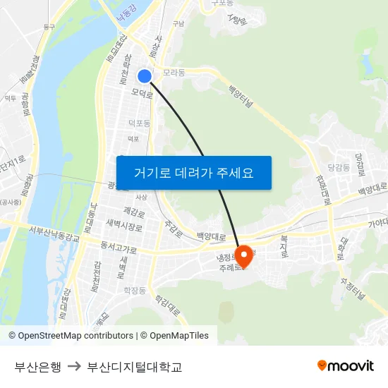 부산은행 to 부산디지털대학교 map