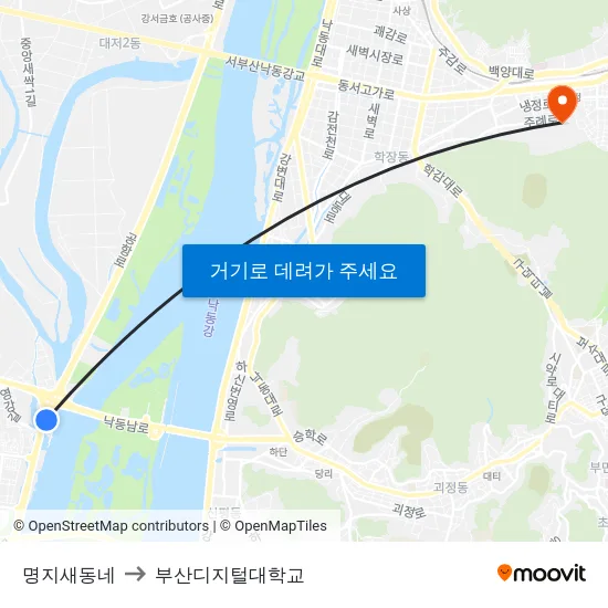 명지새동네 to 부산디지털대학교 map