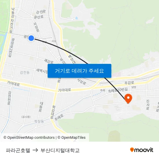 파라곤호텔 to 부산디지털대학교 map