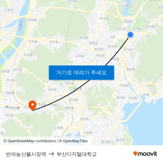 반여농산물시장역 to 부산디지털대학교 map