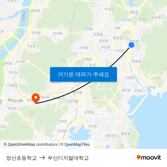 장산초등학교 to 부산디지털대학교 map