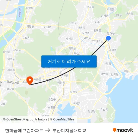 한화꿈에그린아파트 to 부산디지털대학교 map