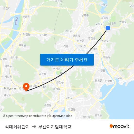 석대화훼단지 to 부산디지털대학교 map
