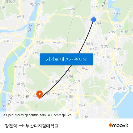 장전역 to 부산디지털대학교 map