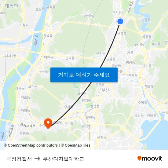 금정경찰서 to 부산디지털대학교 map