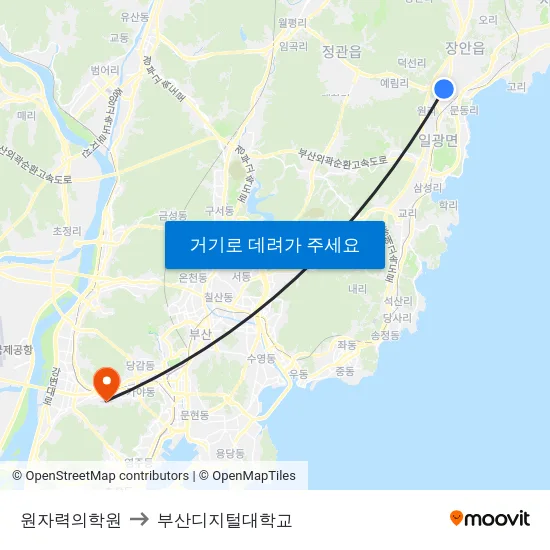 원자력의학원 to 부산디지털대학교 map