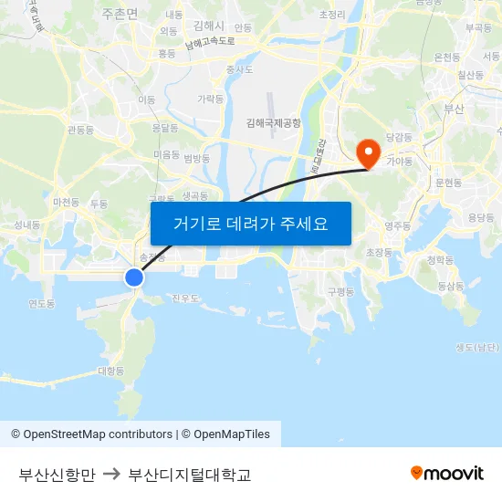 부산신항만 to 부산디지털대학교 map