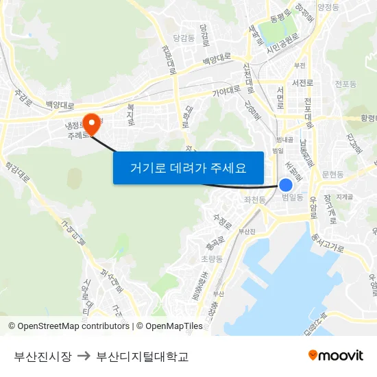 부산진시장 to 부산디지털대학교 map