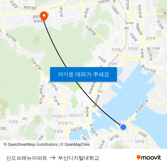 신도브래뉴아파트 to 부산디지털대학교 map